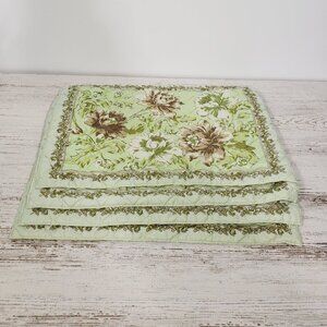 4 Quilted Green Floral Placemats  12" X 17" Great condition